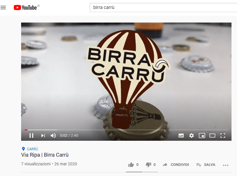 Pagina YouTube di Birra Carrù